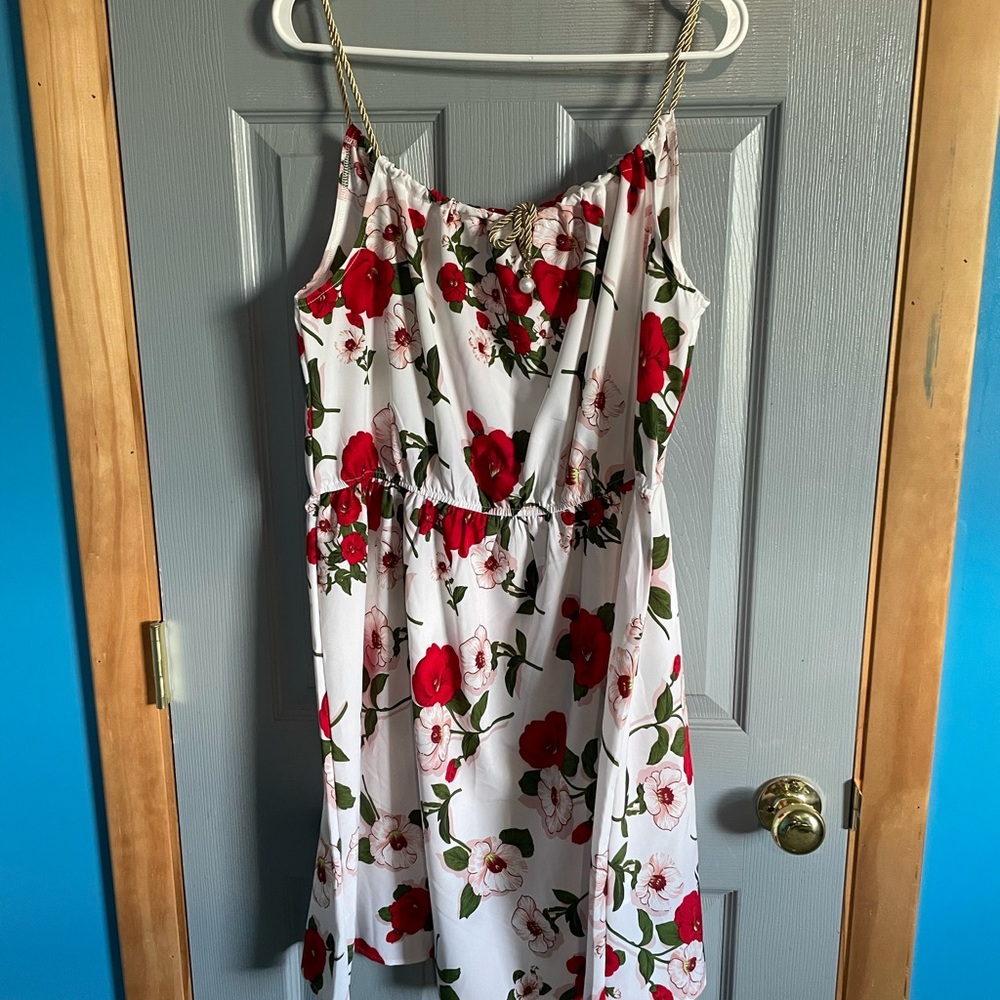 SHEIN white floral gold tie dress